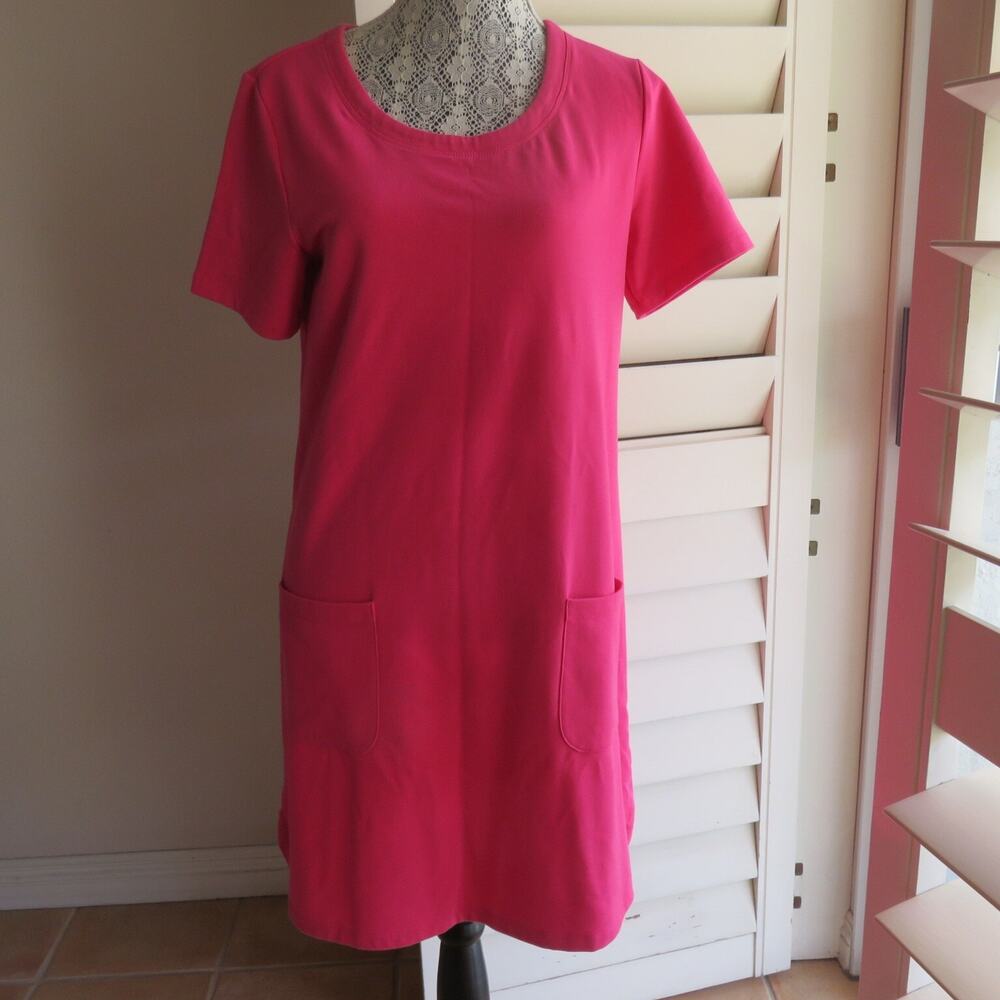 Susan Graver Women's Short Sleeve 2 Pockets Dark Pink S Dress